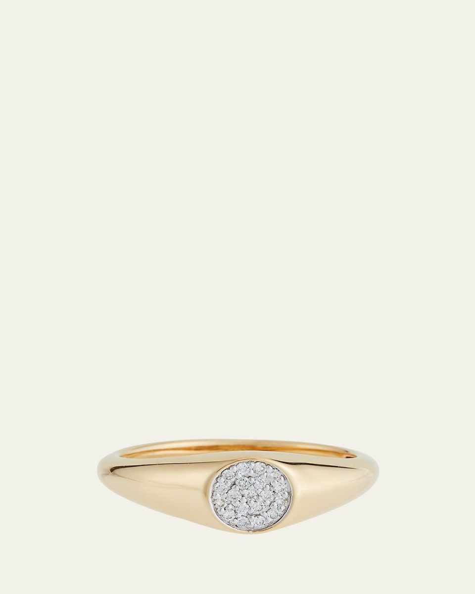 14k Mini Diamond Signet Ring, Size